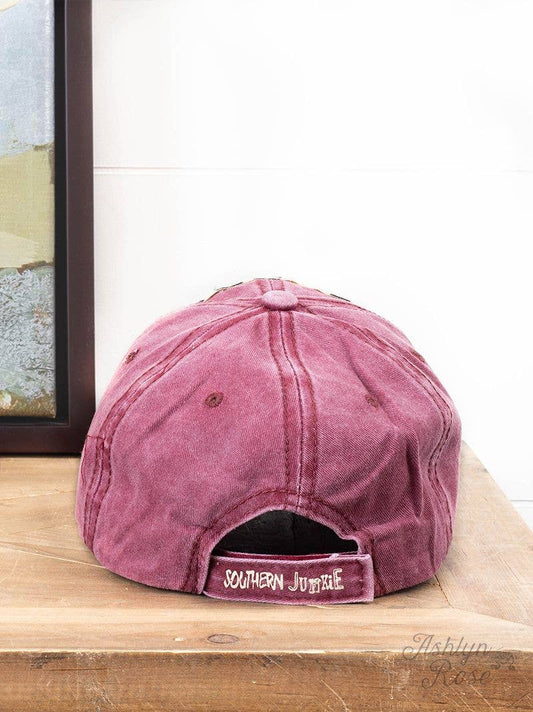 GIRLS Maroon Distressed Hat: Maroon / One Size