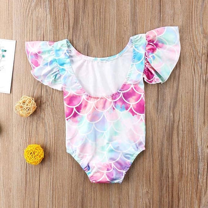 Mermaid Print Toddler Girl One-Piece Swimsuit: 3-4T