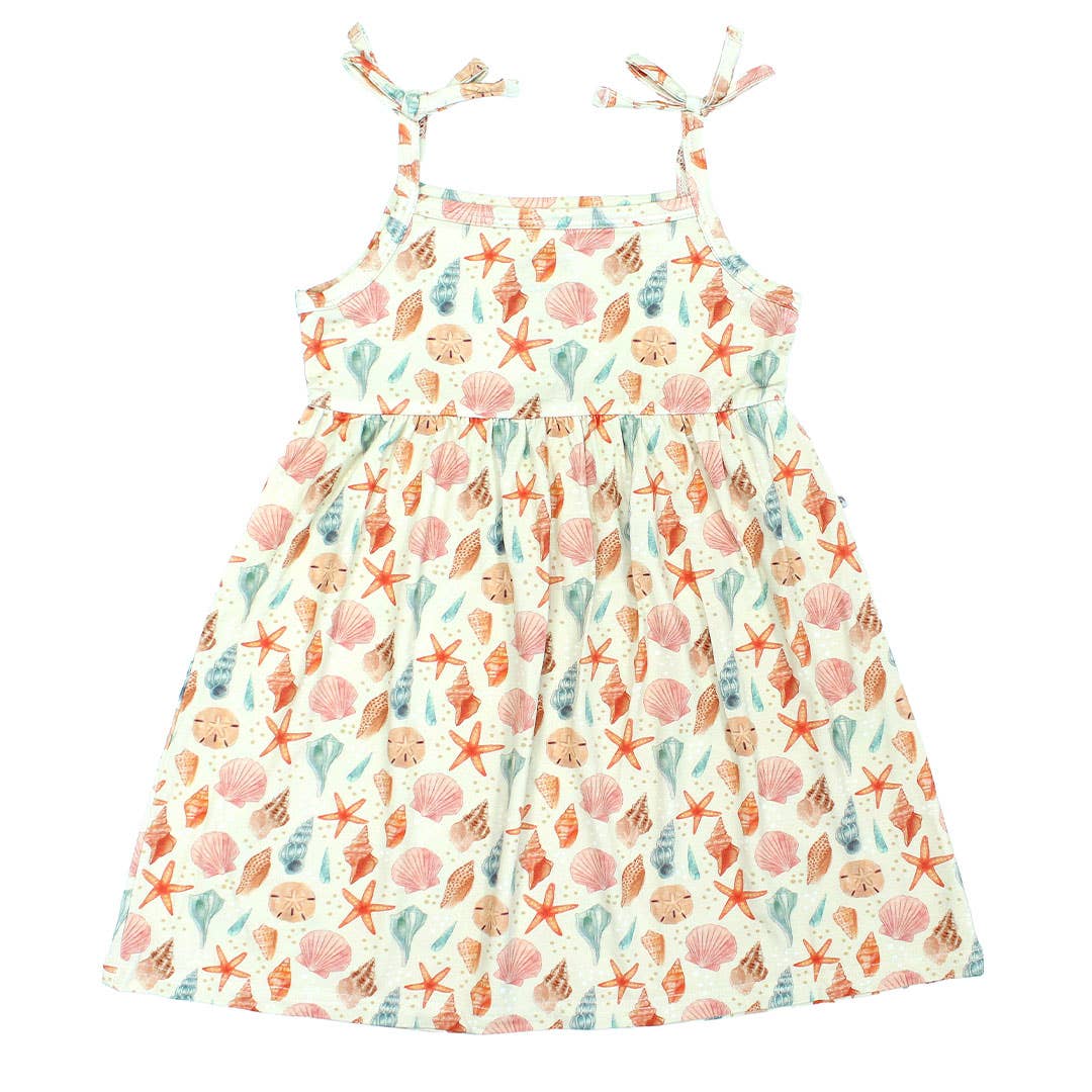 Sandy Seashells Beachy Kids Bamboo Sundress: Beige/Multi / 8/9K