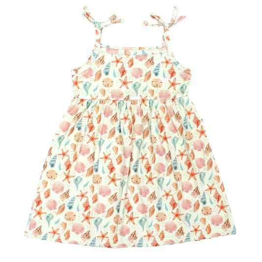 Sandy Seashells Beachy Kids Bamboo Sundress: Beige/Multi / 8/9K