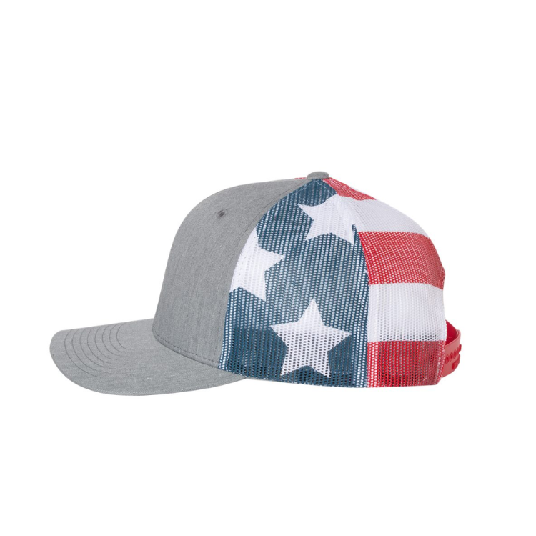 3 Nail Cross, Rugged Cross Embroidered Hat, Structured Fit: American Flag mesh with Red Cross