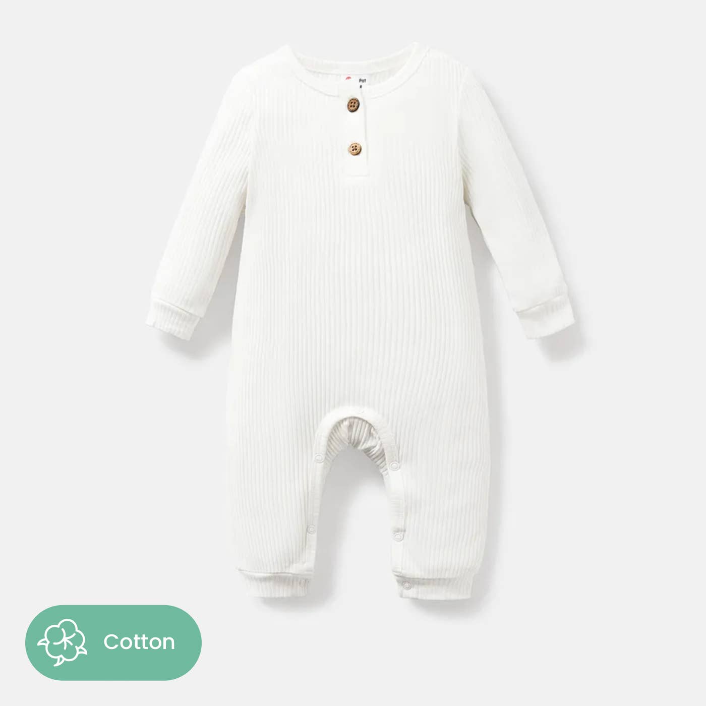 Baby Girl/Boy Cotton Button Ribbed Long-sleeve Jumpsuits