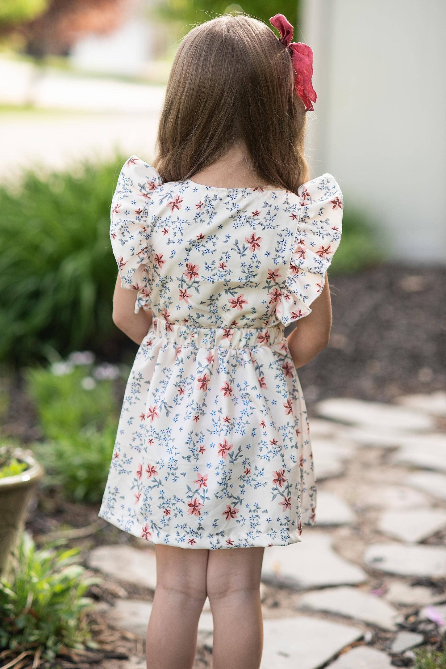 Kids Dainty Floral Print Button Pinafore Dress