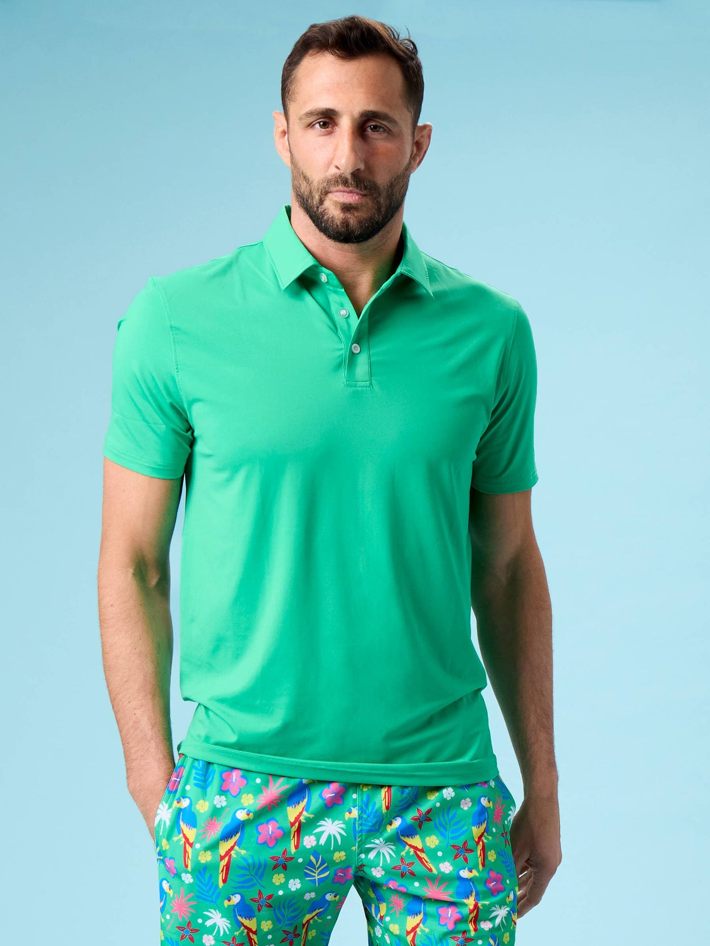 Men's Bright Green Knit Short Sleeve Performance Polo: Green / Men's M