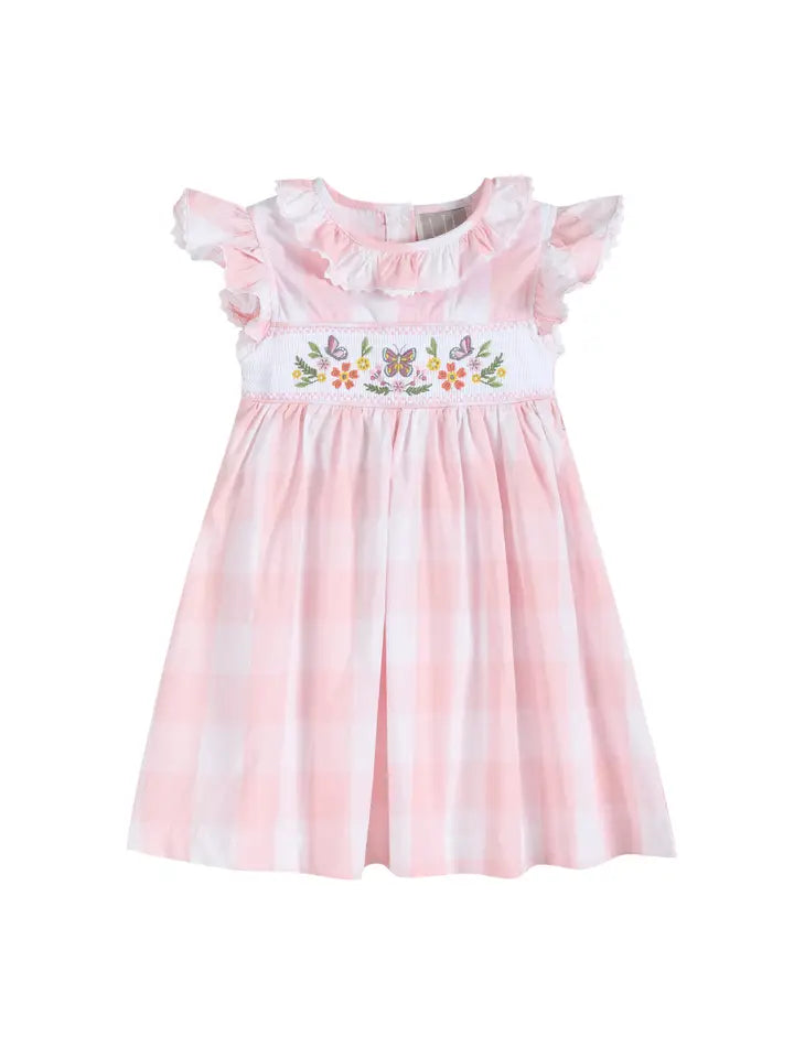 Pink Check Butterfly Garden Smocked Dress