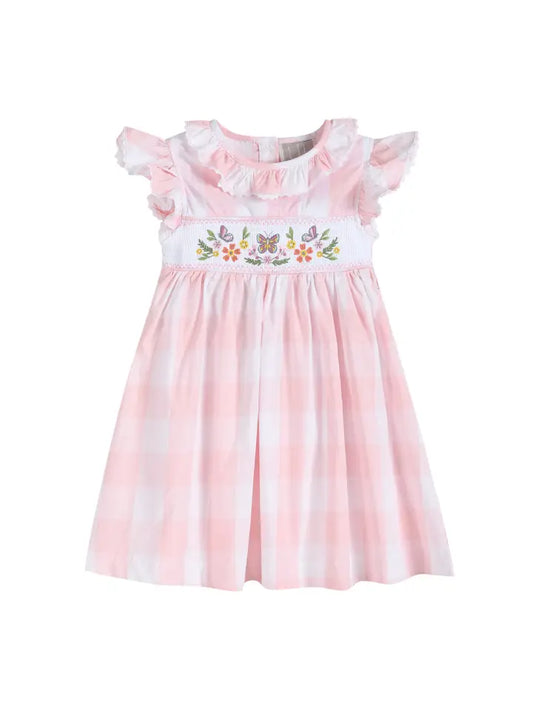 Pink Check Butterfly Garden Smocked Dress