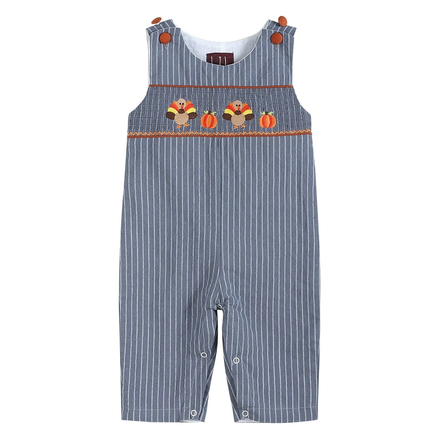 Blue-Gray Stripe Turkey Smocked Overalls