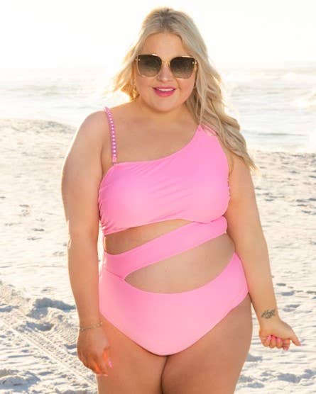 Neon Pink One Piece Side Cutout swimwear- Paradise Radiance Monokini: Pink / X-Large