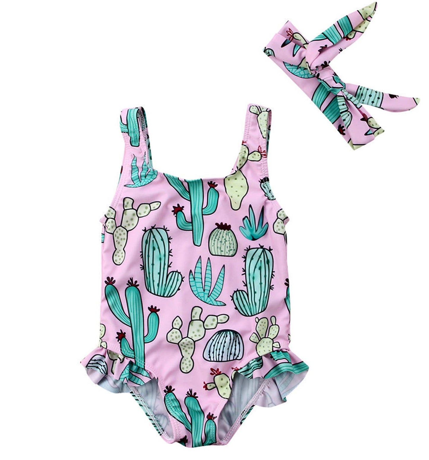 Cactus One-Piece Baby Girl Swimsuit & Headband: 6-12 Months