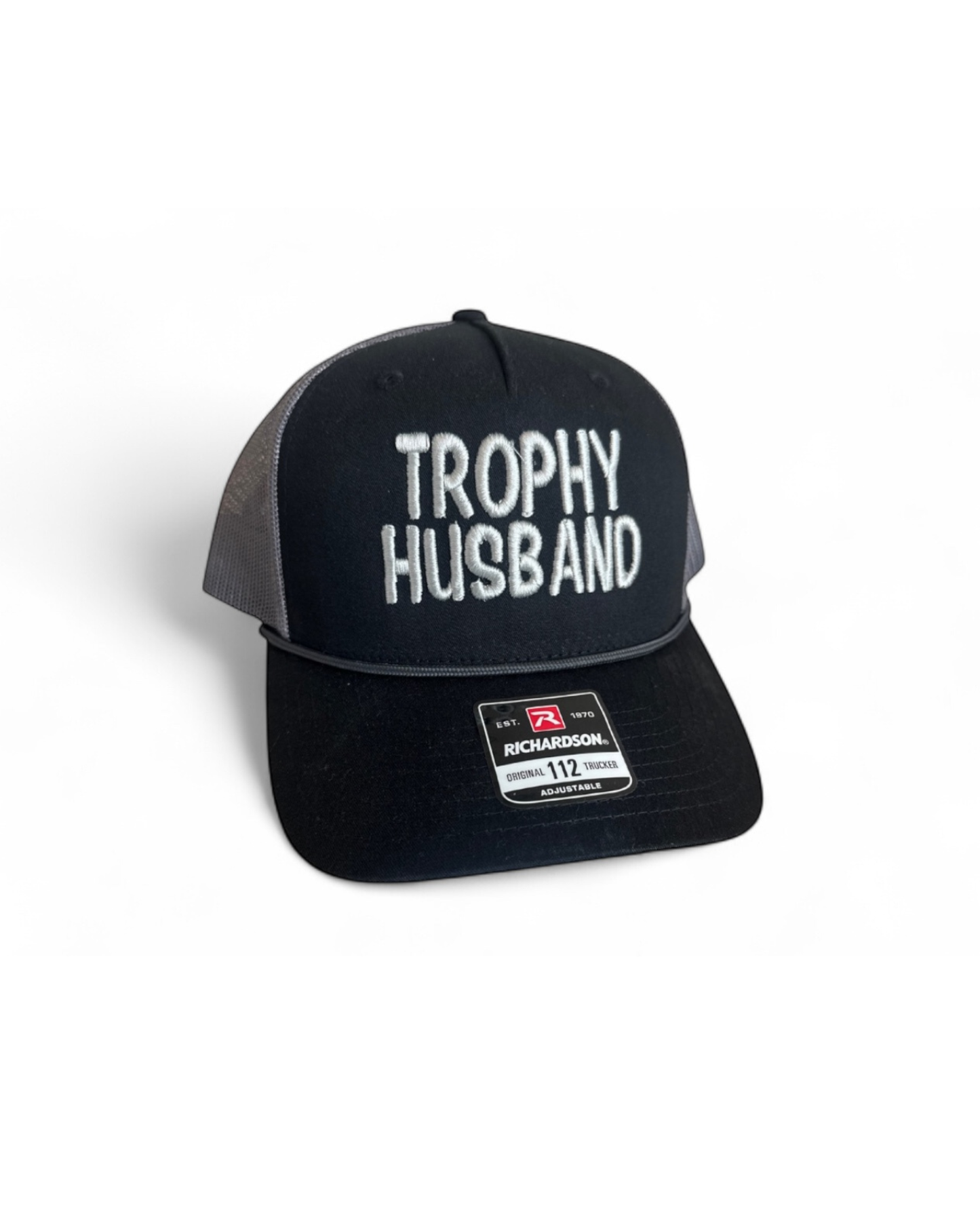 Embroidered Hat for Husbands, great wedding, engagement gift: Copper/Black with Rope