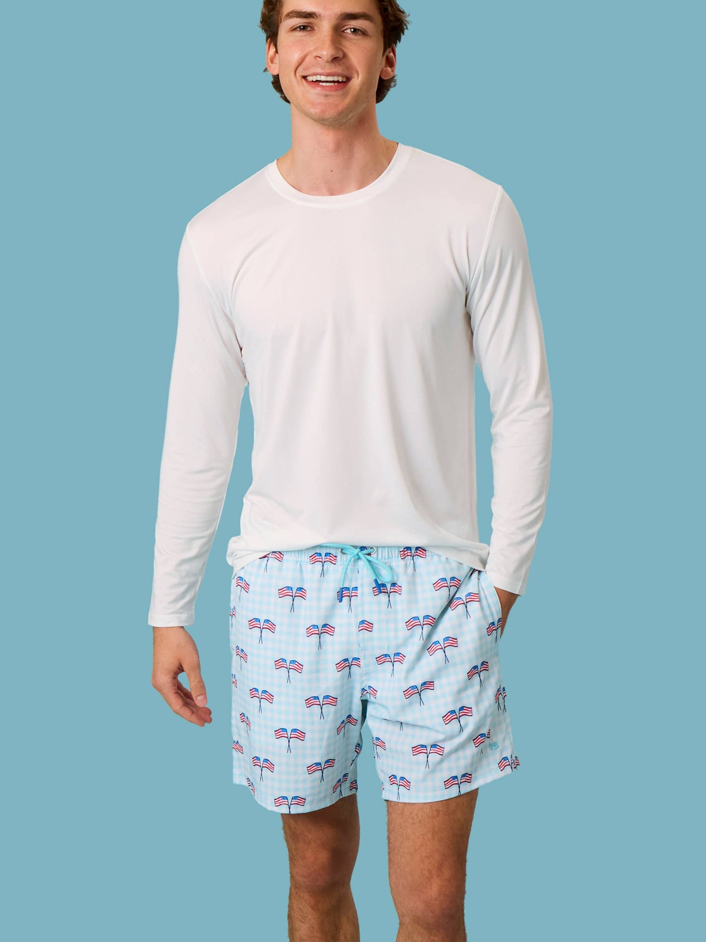 Men's Blue Patriotic Gingham Performance Hybrid Swim Trunks: Blue / Men's XL