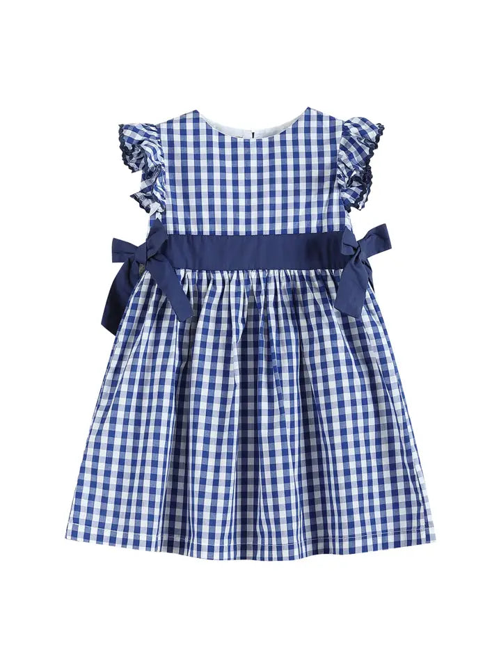 Royal Blue Gingham Ruffle Bow Dress