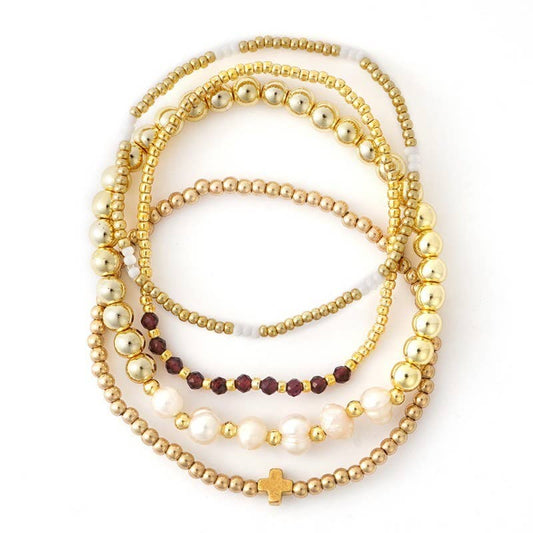 MULTI BALL PEARL CHAIN STRETCH BRACELET | 40B5183: AMETHYST