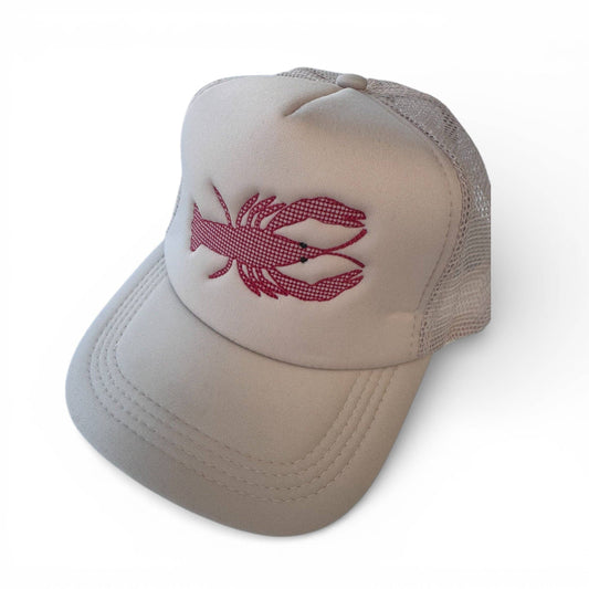 Crawfish Embroidered Trucker Hat, Crawdaddy hat, crawfish boil: Tan