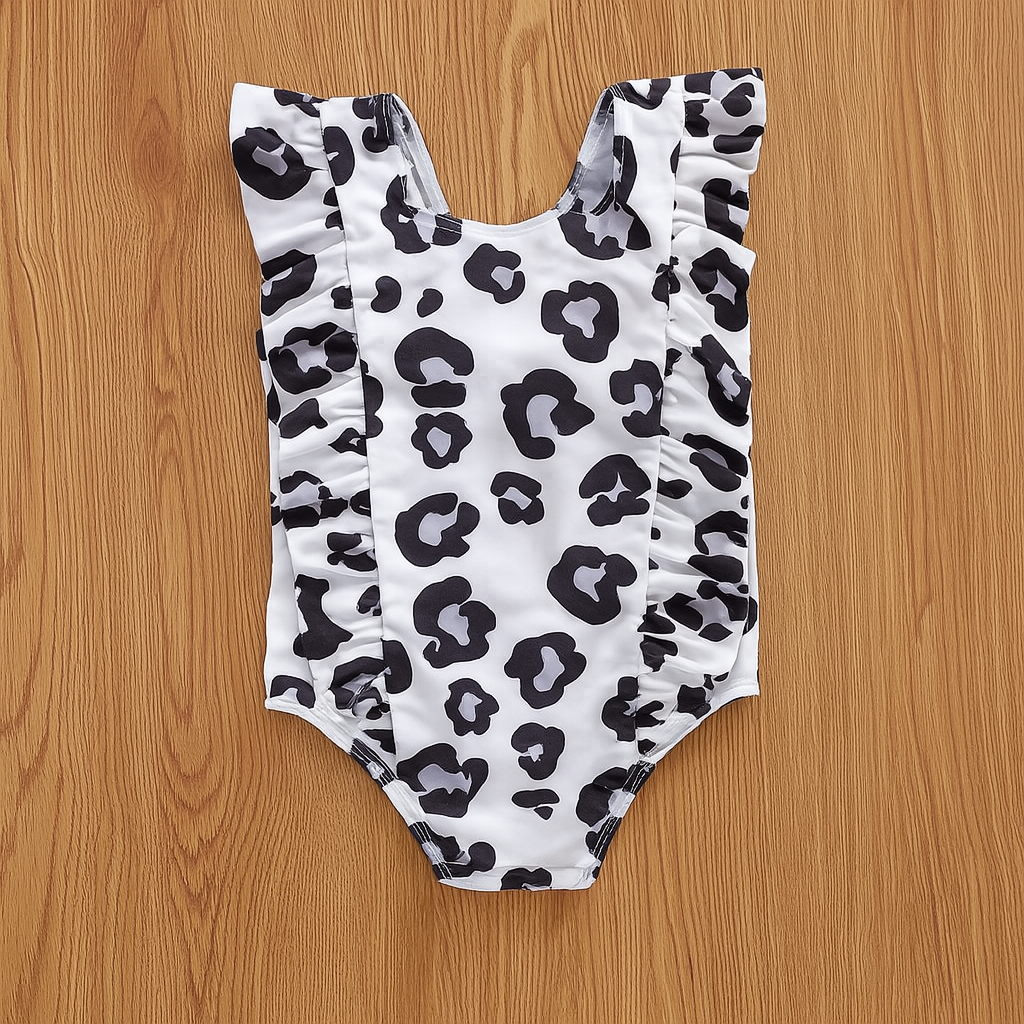 Grey Leopard Ruffled One-Piece Baby Swimwear : 1-2T