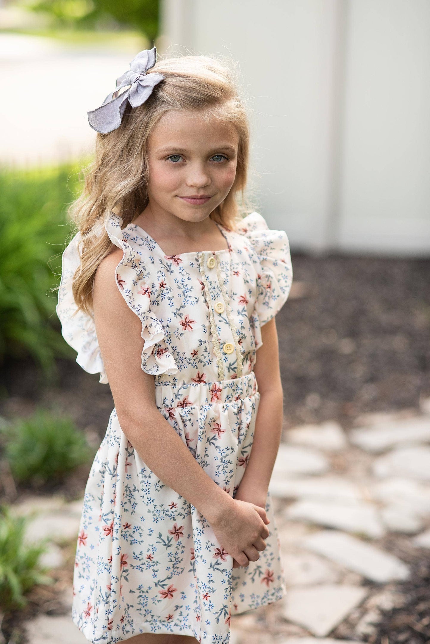 Kids Dainty Floral Print Button Pinafore Dress