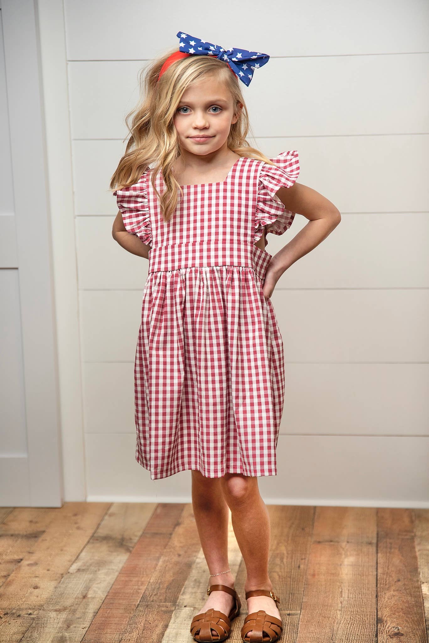 Kids Burgundy Gingham Pinafore Jumper