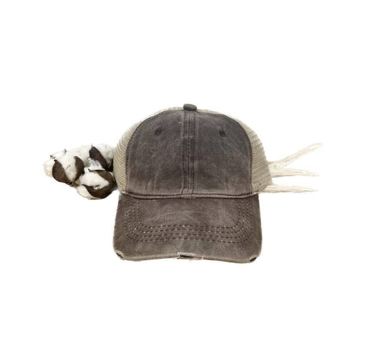 GIRLS High Ponytail Brown l Hat with Beige Mesh: Brown / One Size