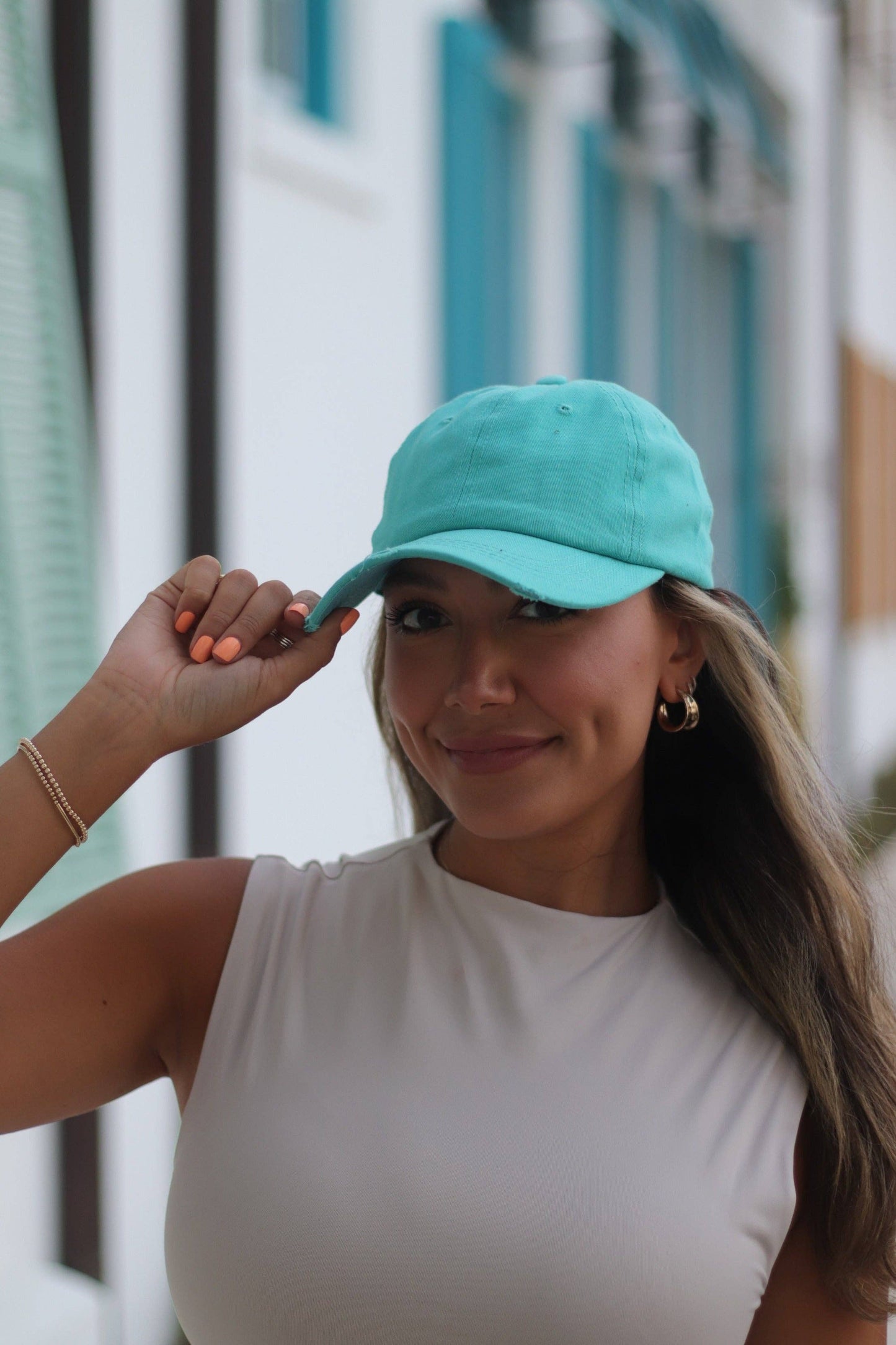 Distressed Turquoise Hat: Turquoise / One Size