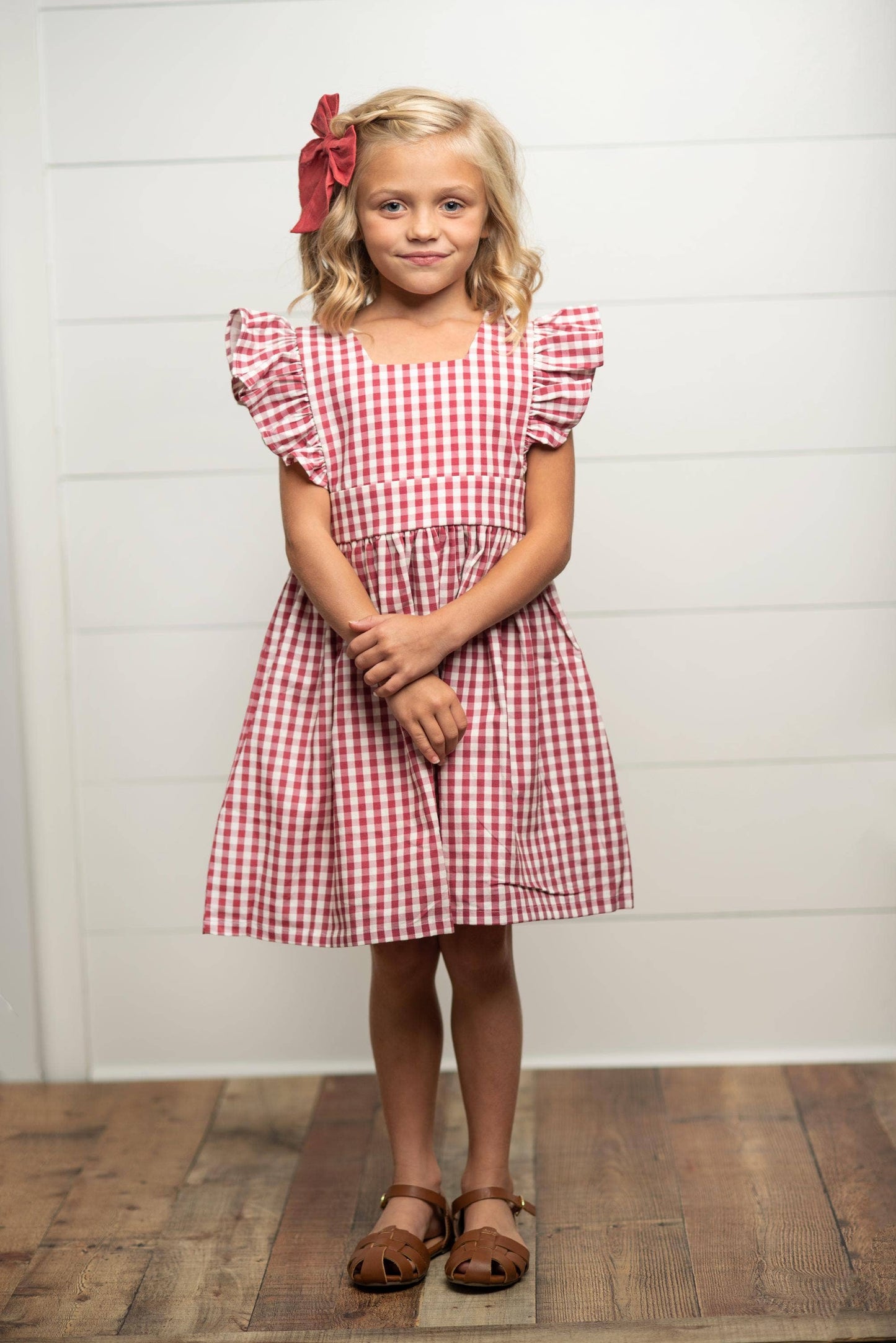 Kids Burgundy Gingham Pinafore Jumper