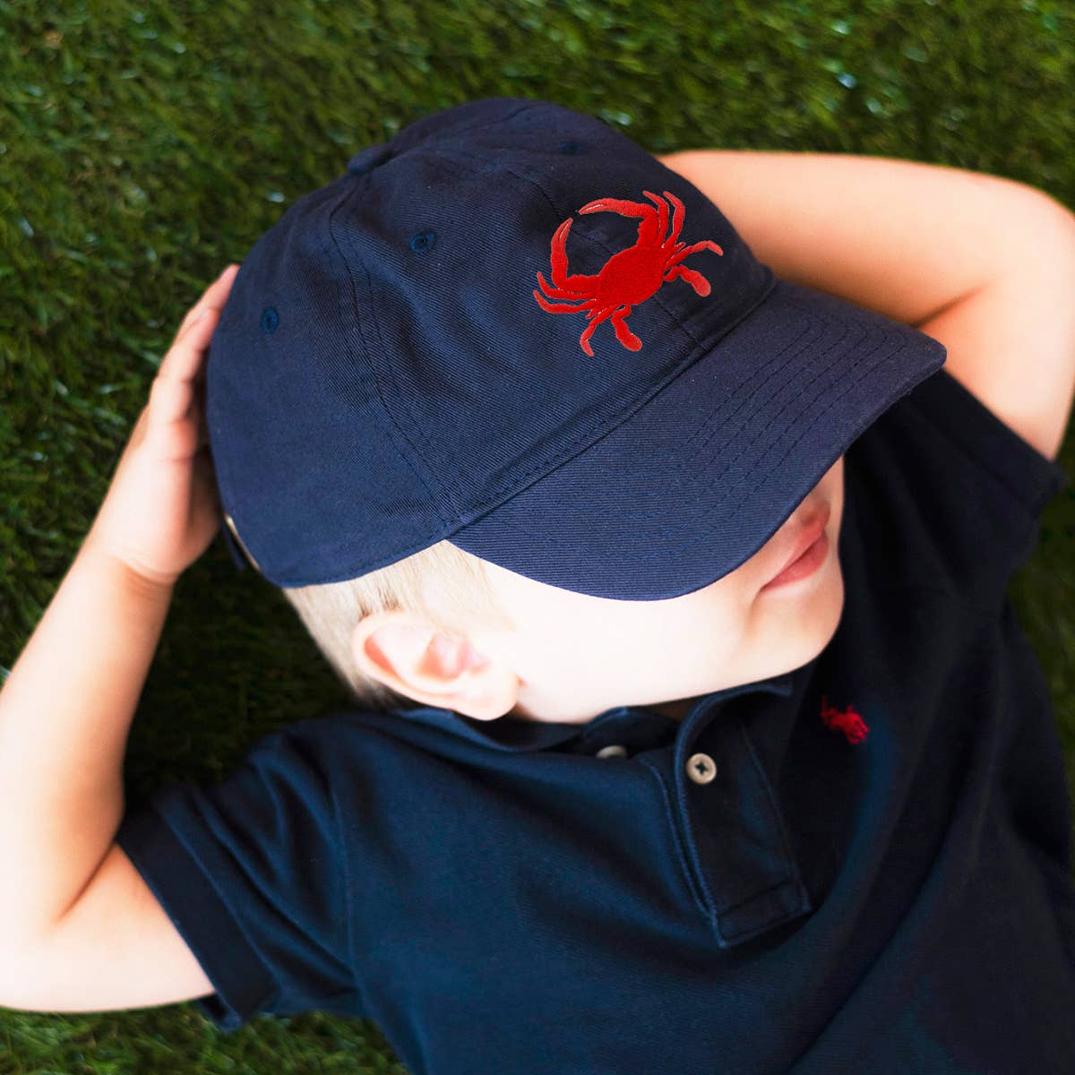 Motif Embroidered Navy Kids' Cap: Crab