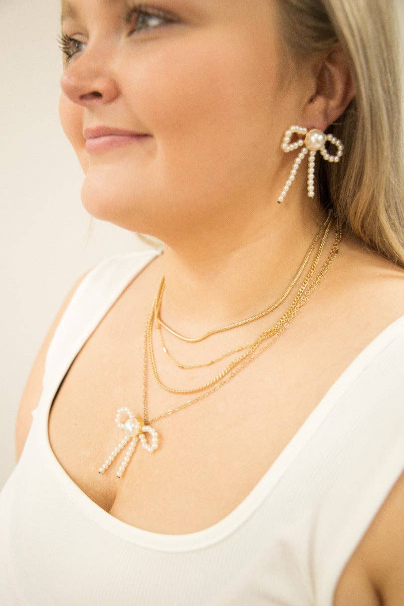 4-Strand Necklace with Bow Pendant, Gold: Gold / One Size