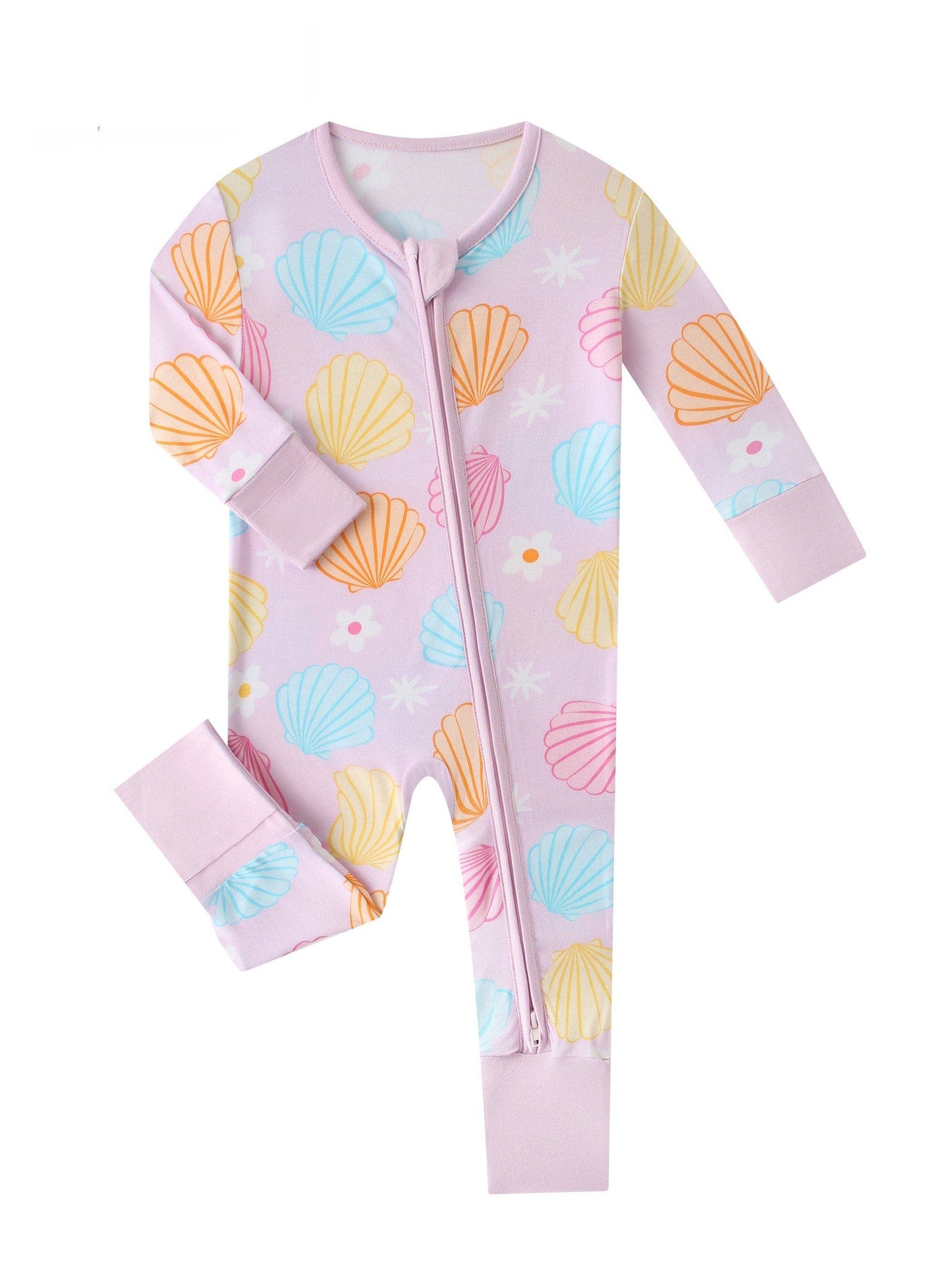 Posh TOT Pastel Seashell Bamboo Baby Convertible Zippy Romper: 3-6M