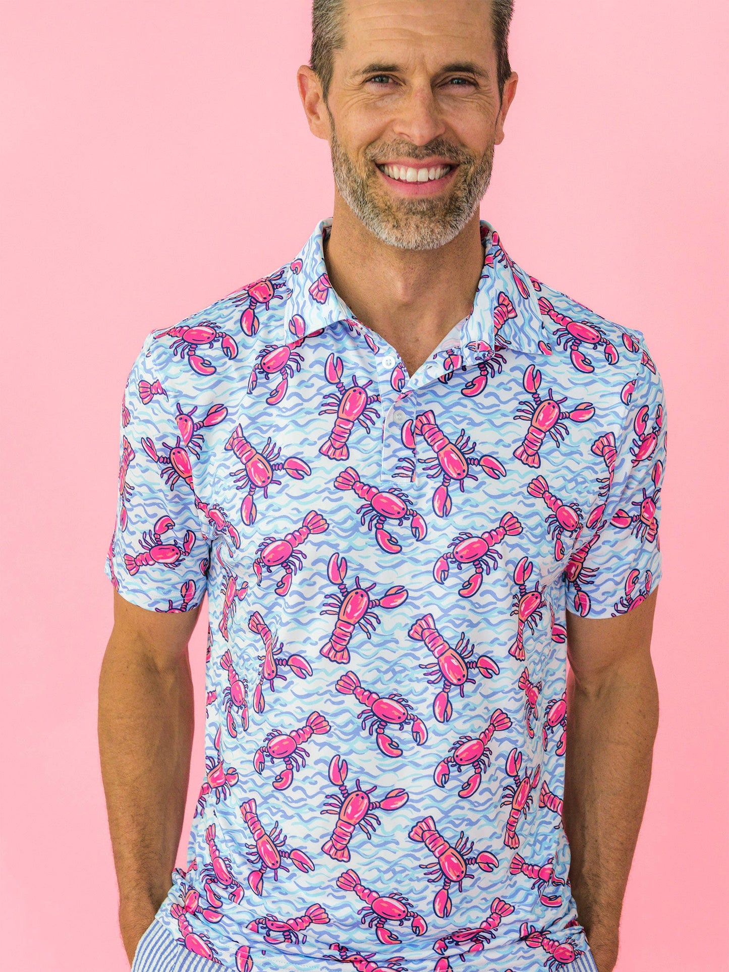Men's Blue Lobster Lagoon Knit Short Sleeve Performance Polo: Blue / Men's XXL