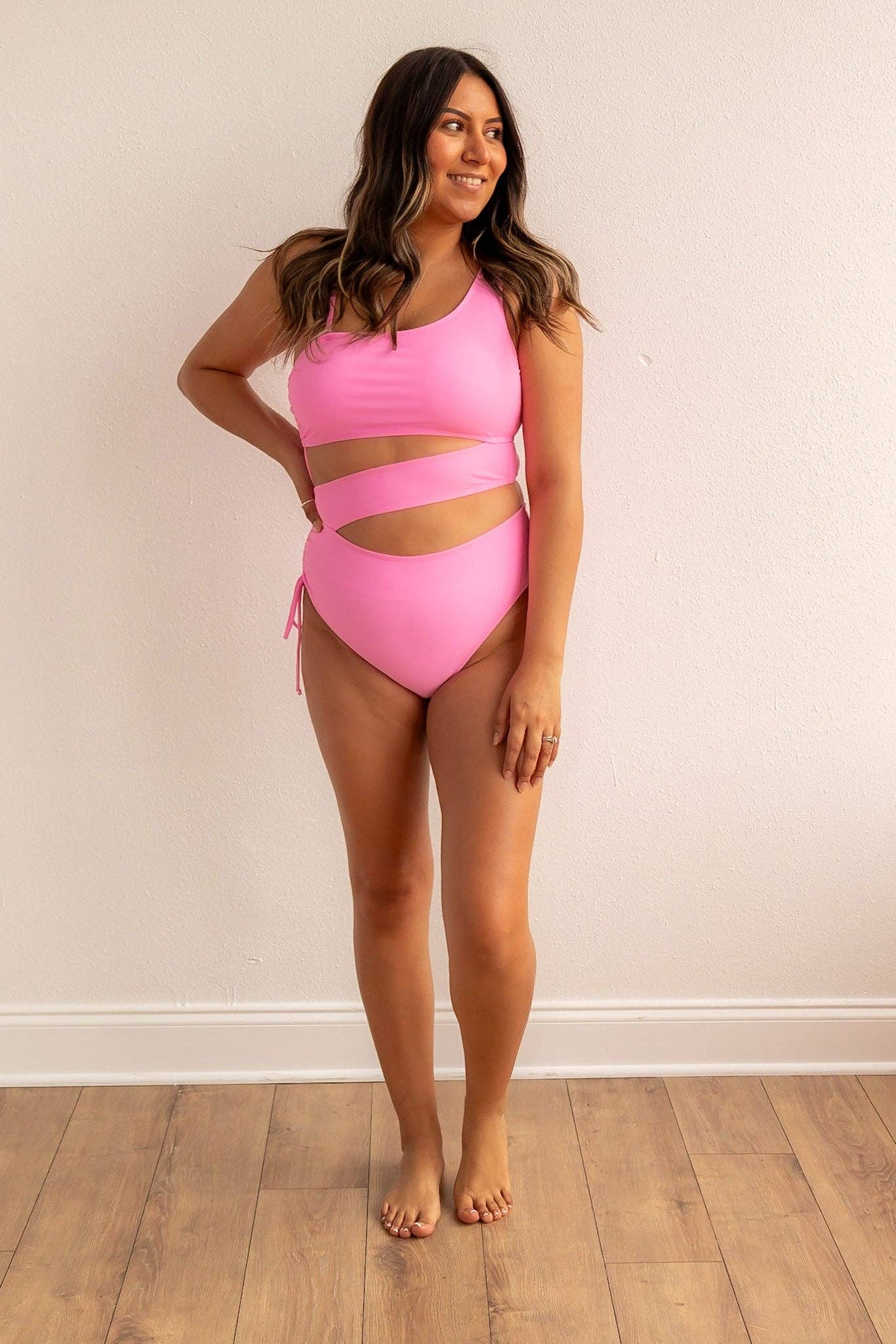 Neon Pink One Piece Side Cutout swimwear- Paradise Radiance Monokini: Pink / X-Large