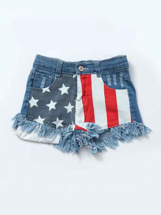 Patriotic Stars and Stripes Denim Shorts