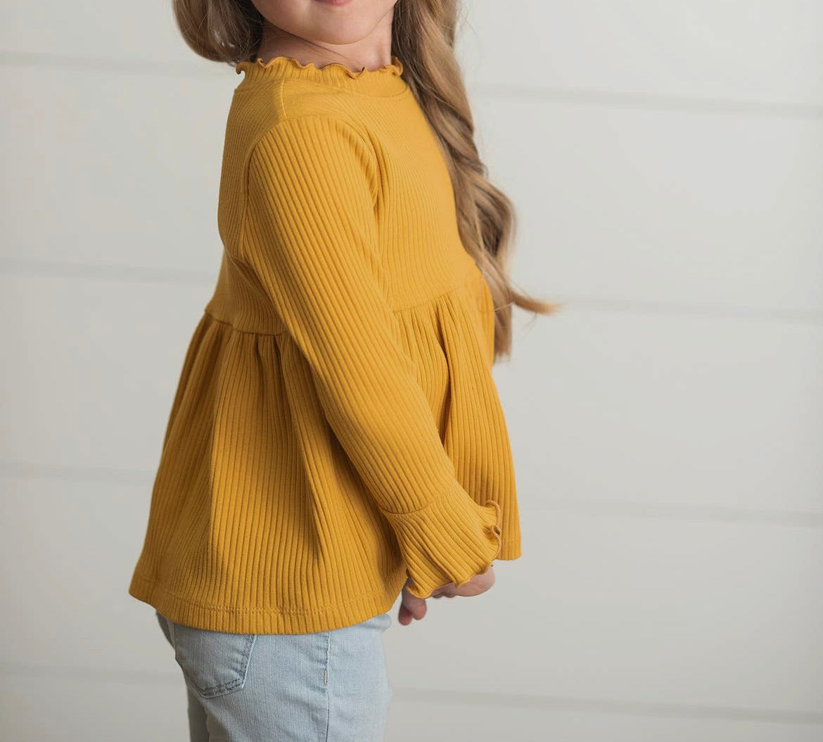 Mustard Long Sleeve Trim Ribbed Shirt