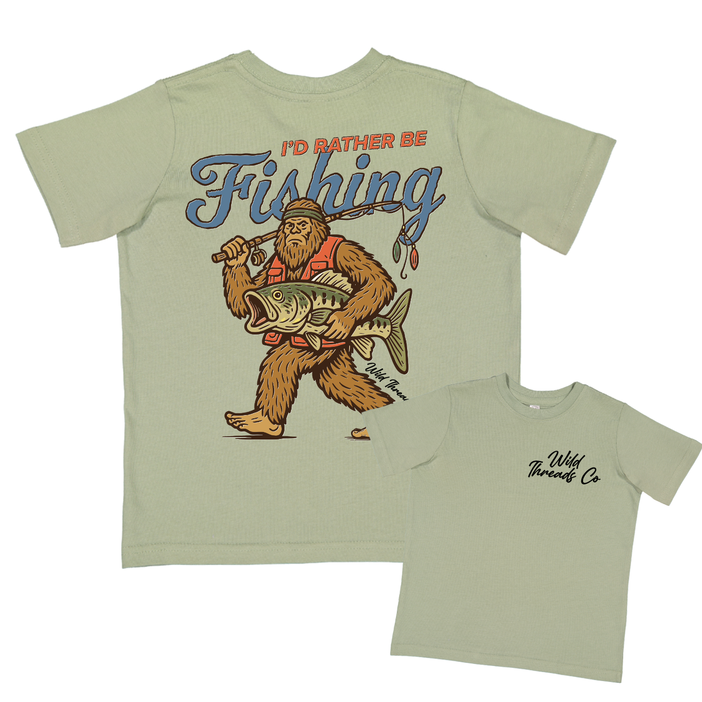 I'd Rather Be Fishing Tee: Sage / Youth-m