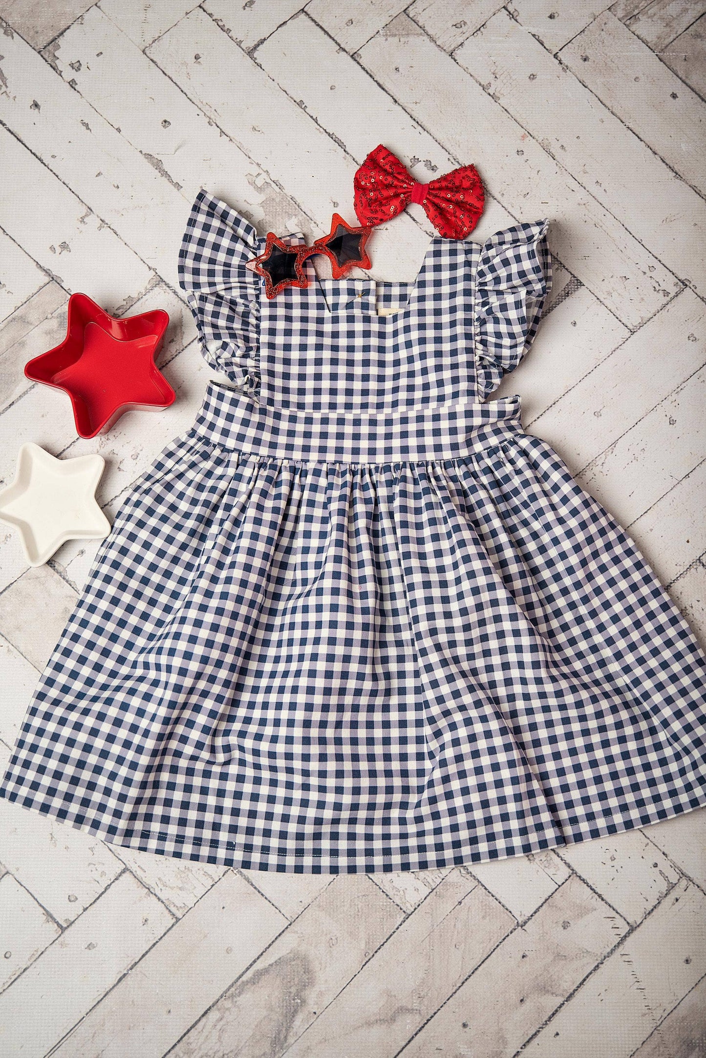 Kids Navy Gingham Pinafore Jumper