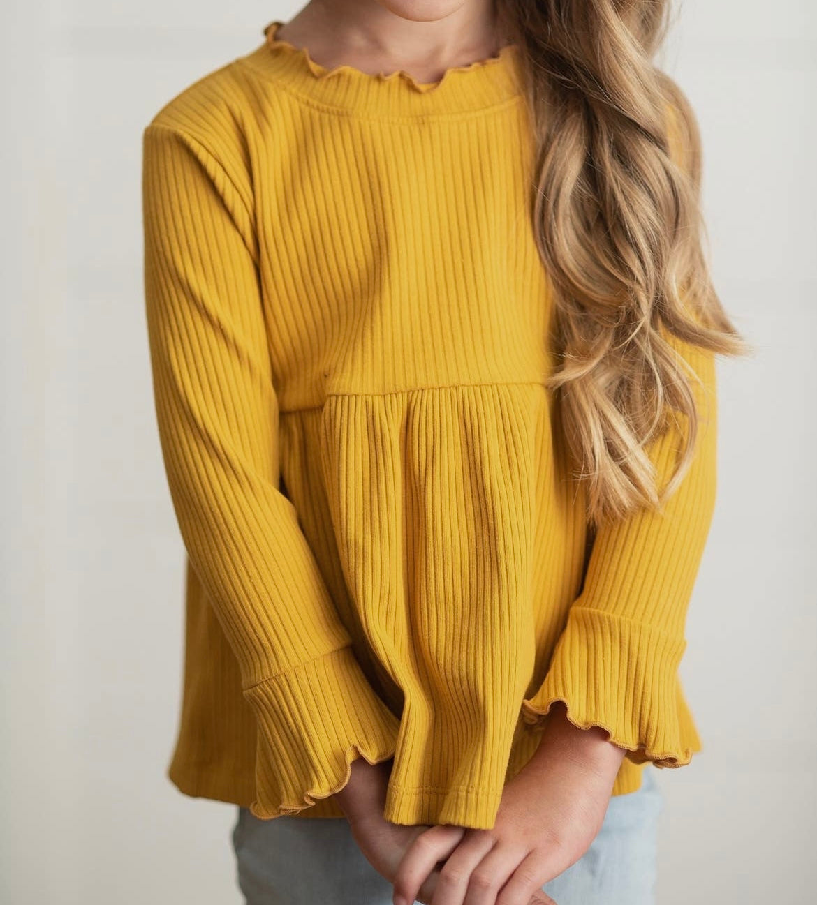 Mustard Long Sleeve Trim Ribbed Shirt