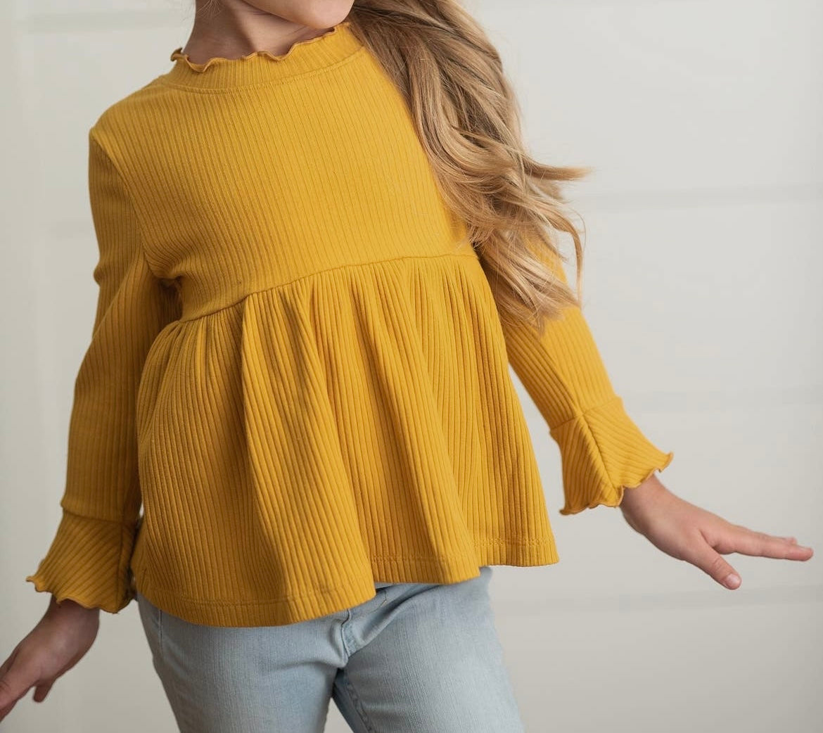 Mustard Long Sleeve Trim Ribbed Shirt