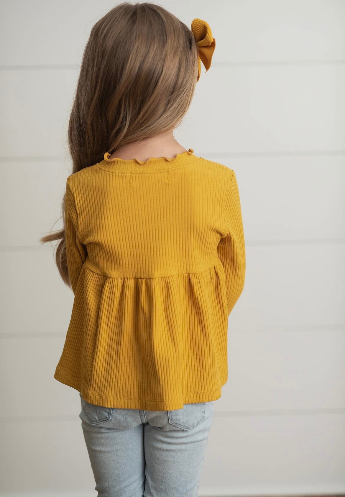 Mustard Long Sleeve Trim Ribbed Shirt