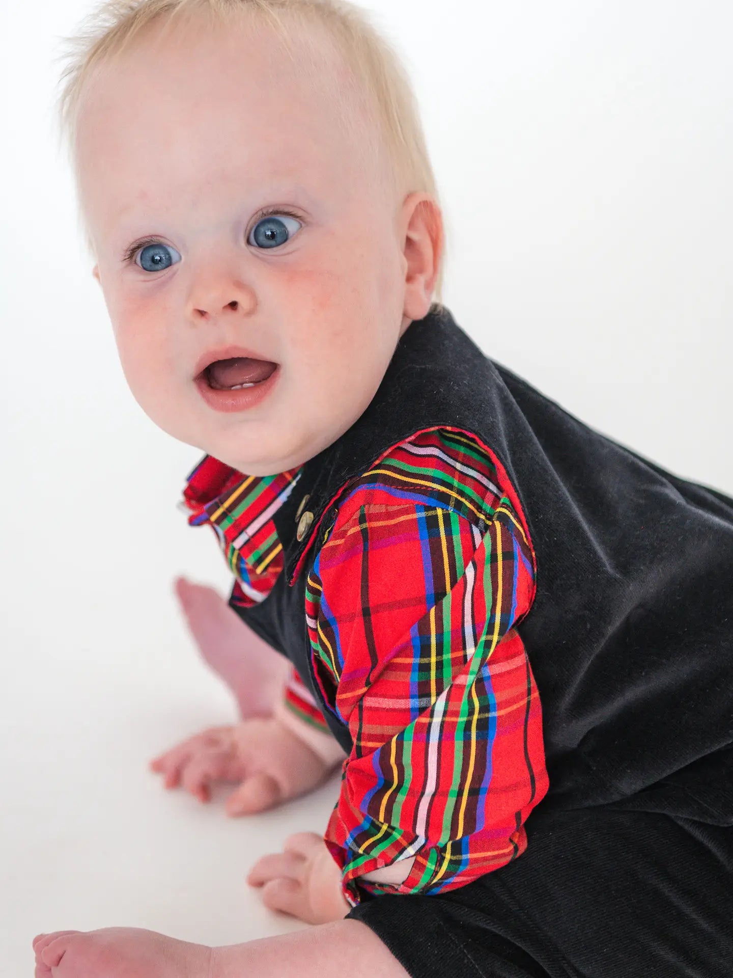 Baby Boys Black Stretch Corduroy Longall Rompe