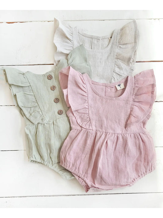 Baby Girl Gabriella Sleeveless Linen Girls Romper Jumpsuit