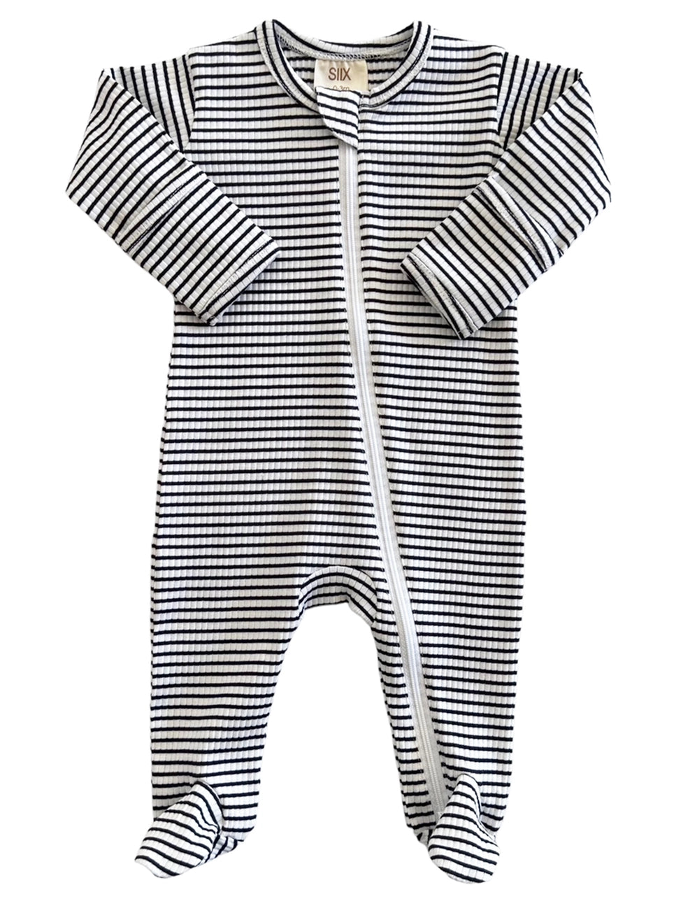 Black Stripe / Organic Ribbed Zip Footie