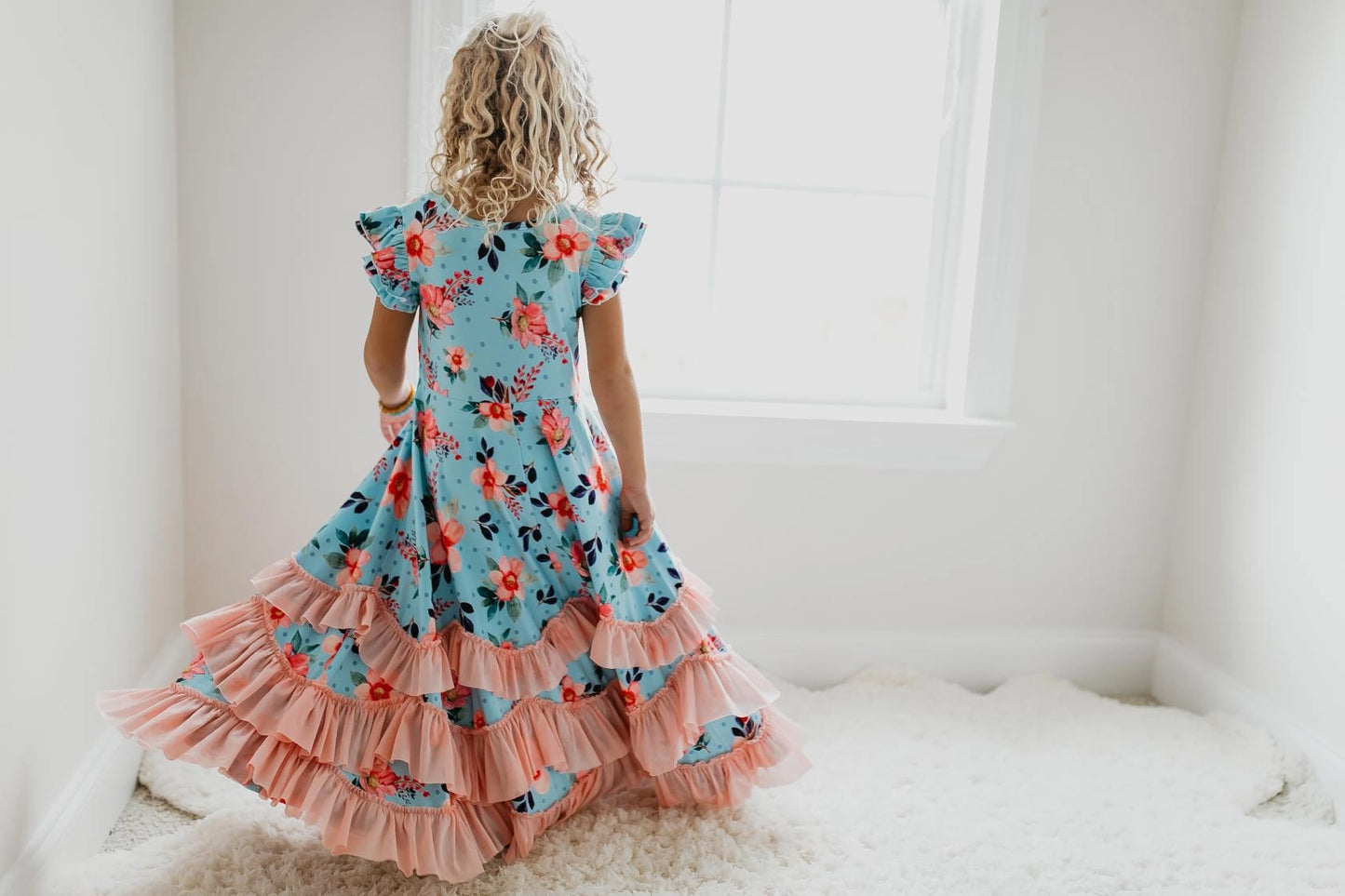 Blue Floral  Ruffles Dress