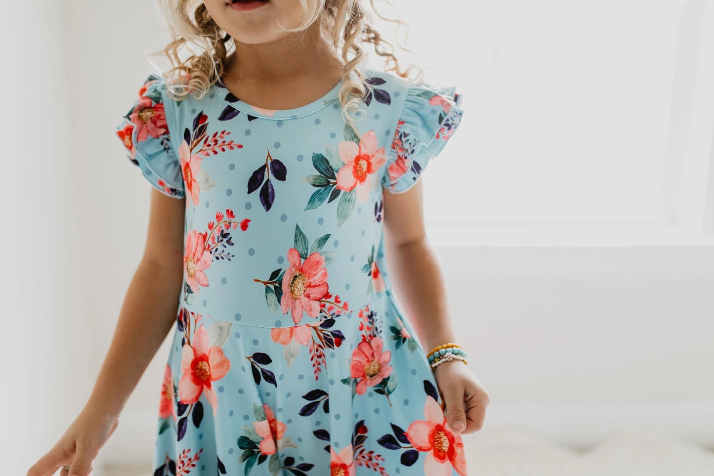 Blue Floral  Ruffles Dress