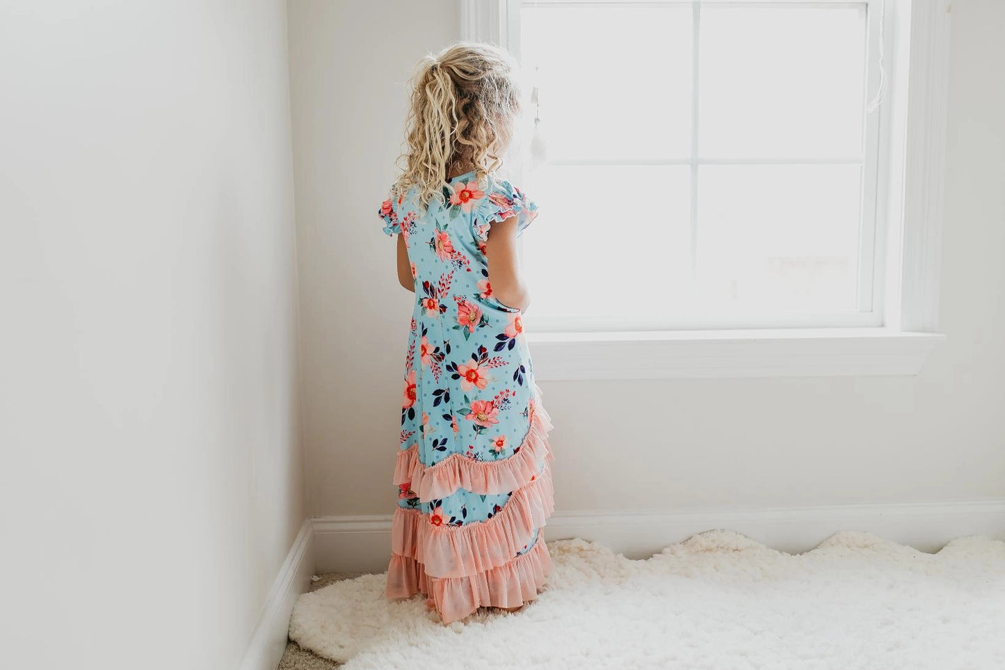 Blue Floral  Ruffles Dress