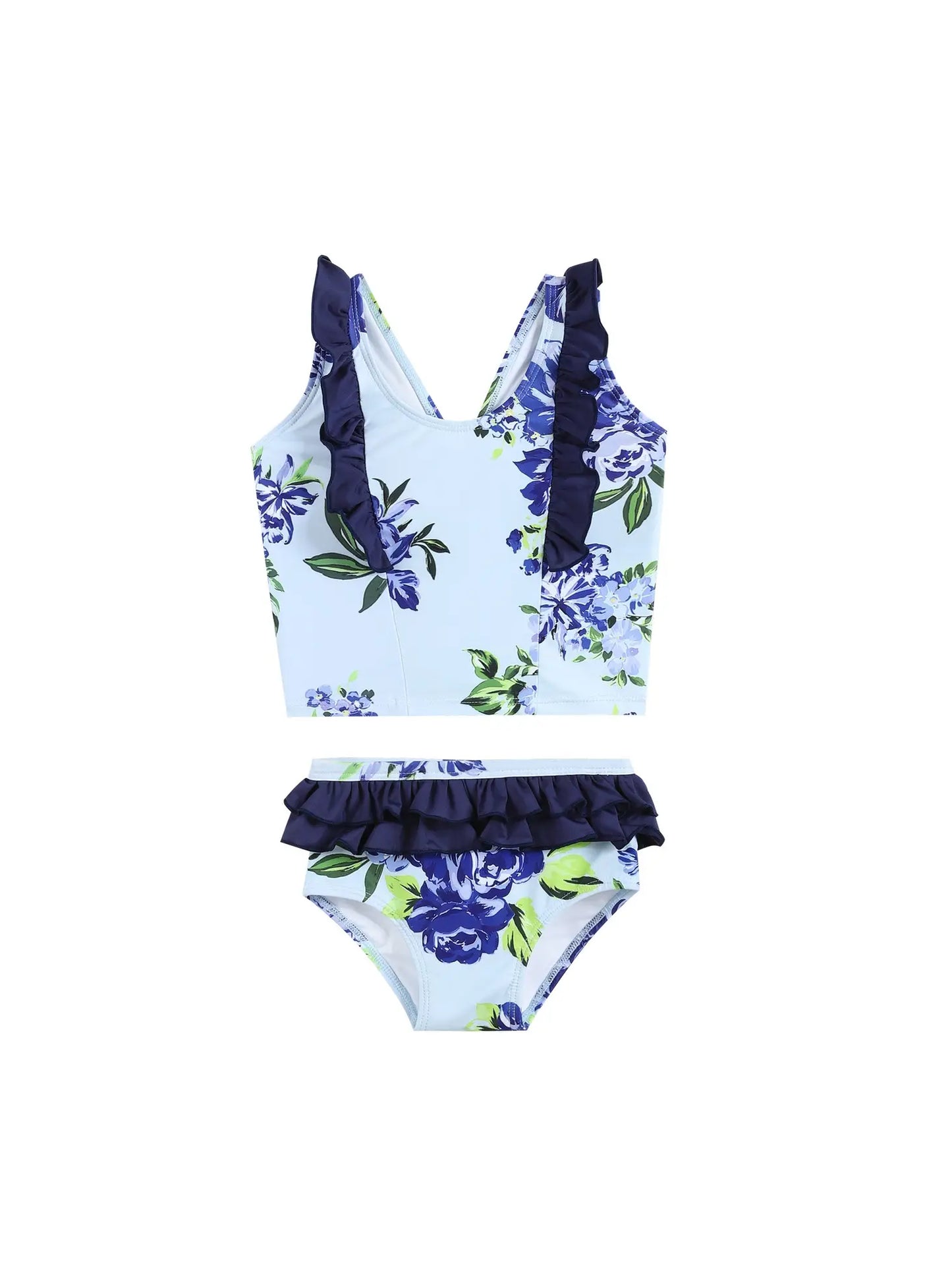 Blue Rose Ruffle Tankini Swim Set