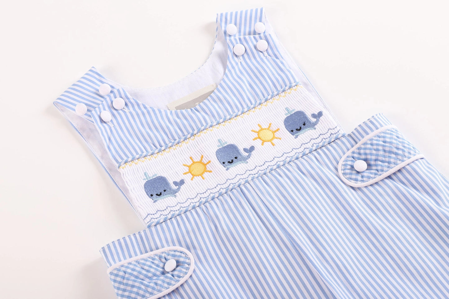 Lil Cactus Blue Striped Whale Smocked Jon Jons