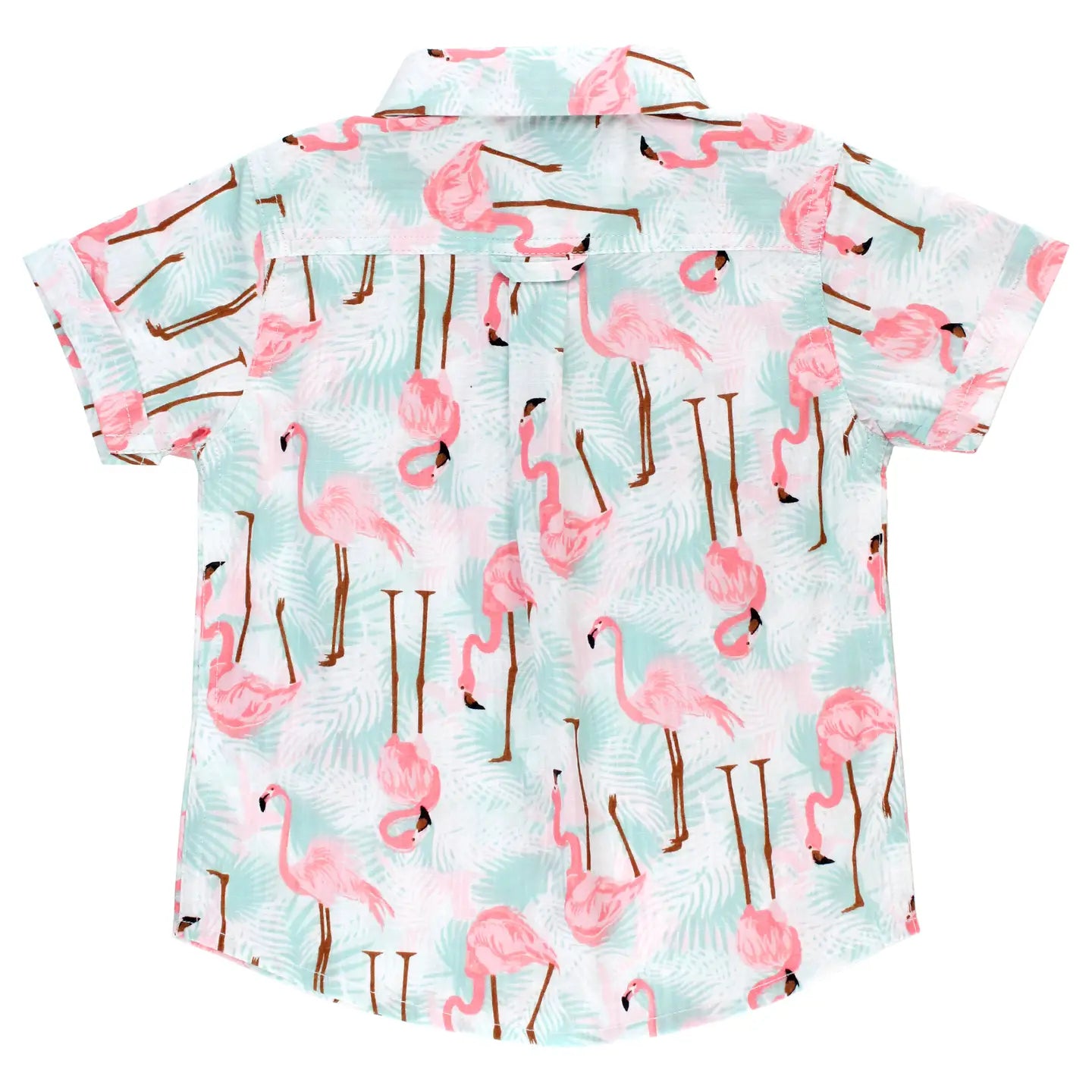 Boys Vibrant Flamingo Short Sleeve Button Down Shirt