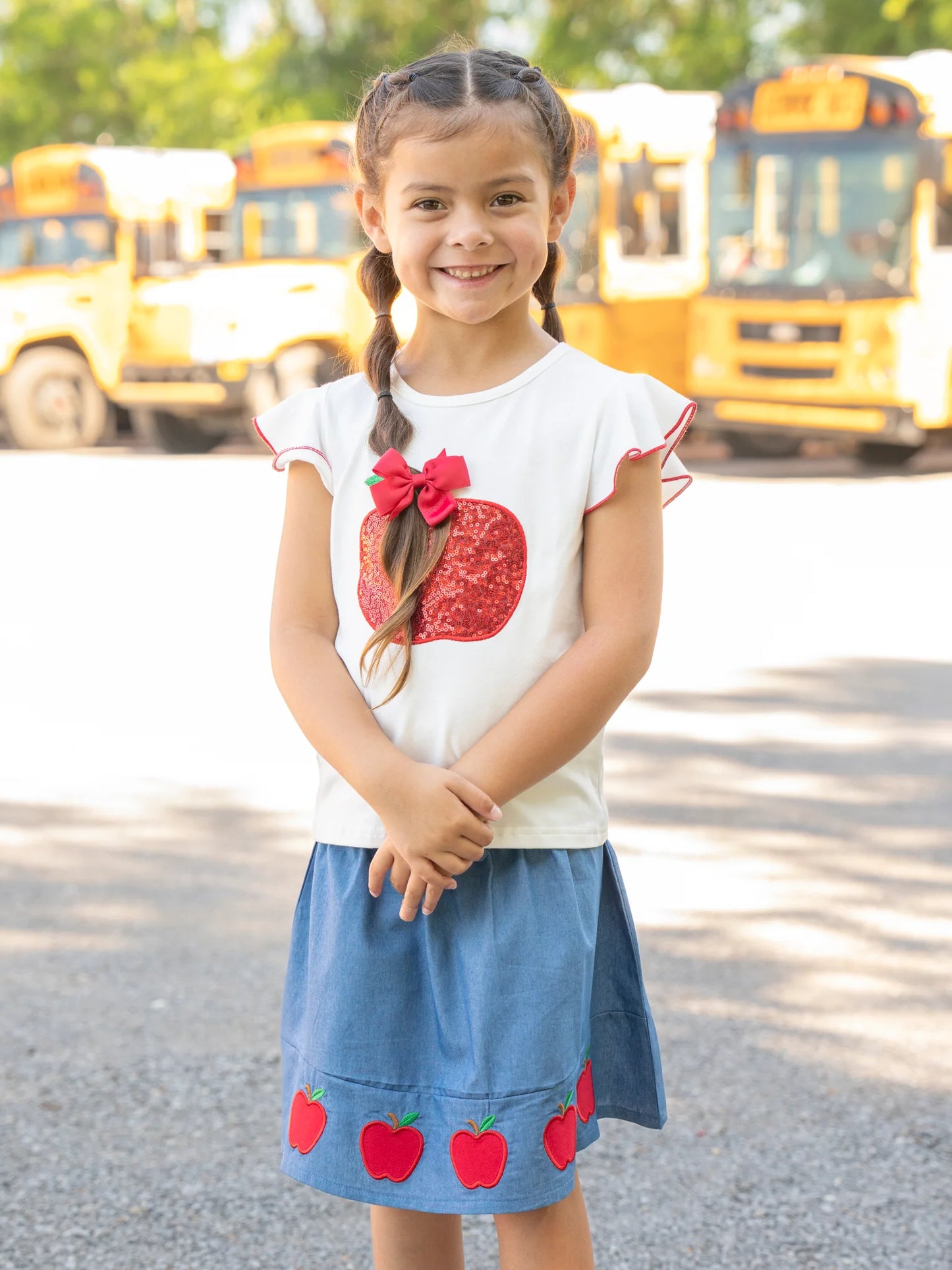 Chambray Red Apples Outfit