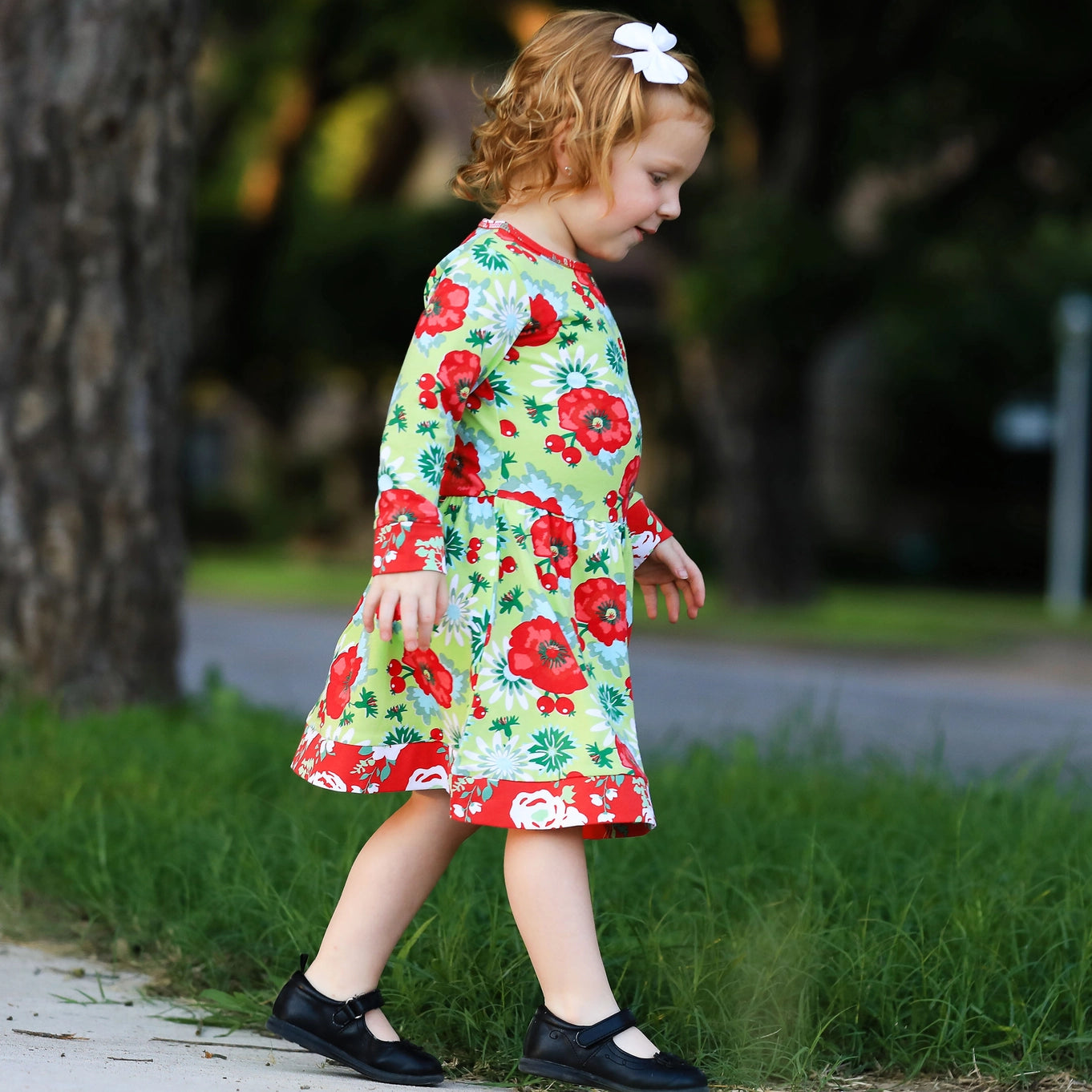 Christmas Red Floral Cotton Holiday Dress