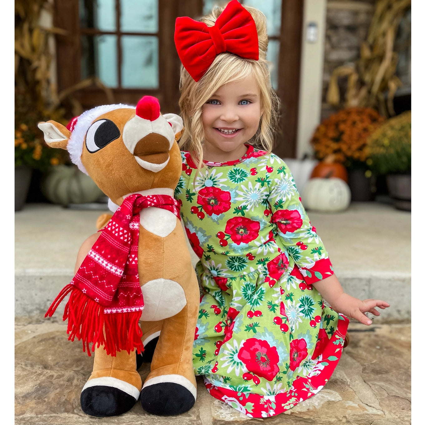 Christmas Red Floral Cotton Holiday Dress