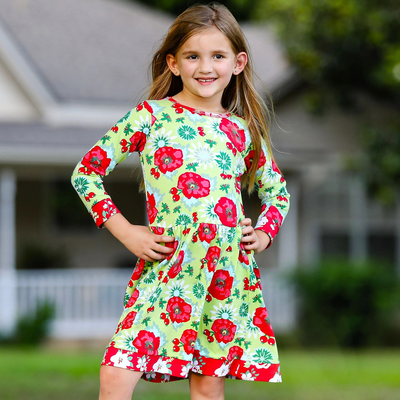 Christmas Red Floral Cotton Holiday Dress