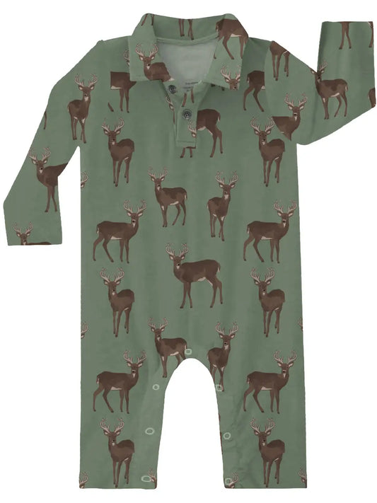 Deer Long Sleeve Polo Romper